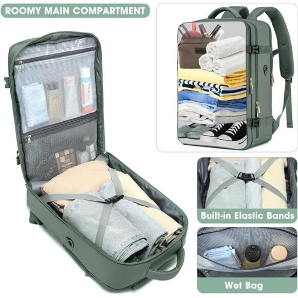 Airline approved large travel backpack carry on luggage personal item bag waterp - Picture 3 of 8